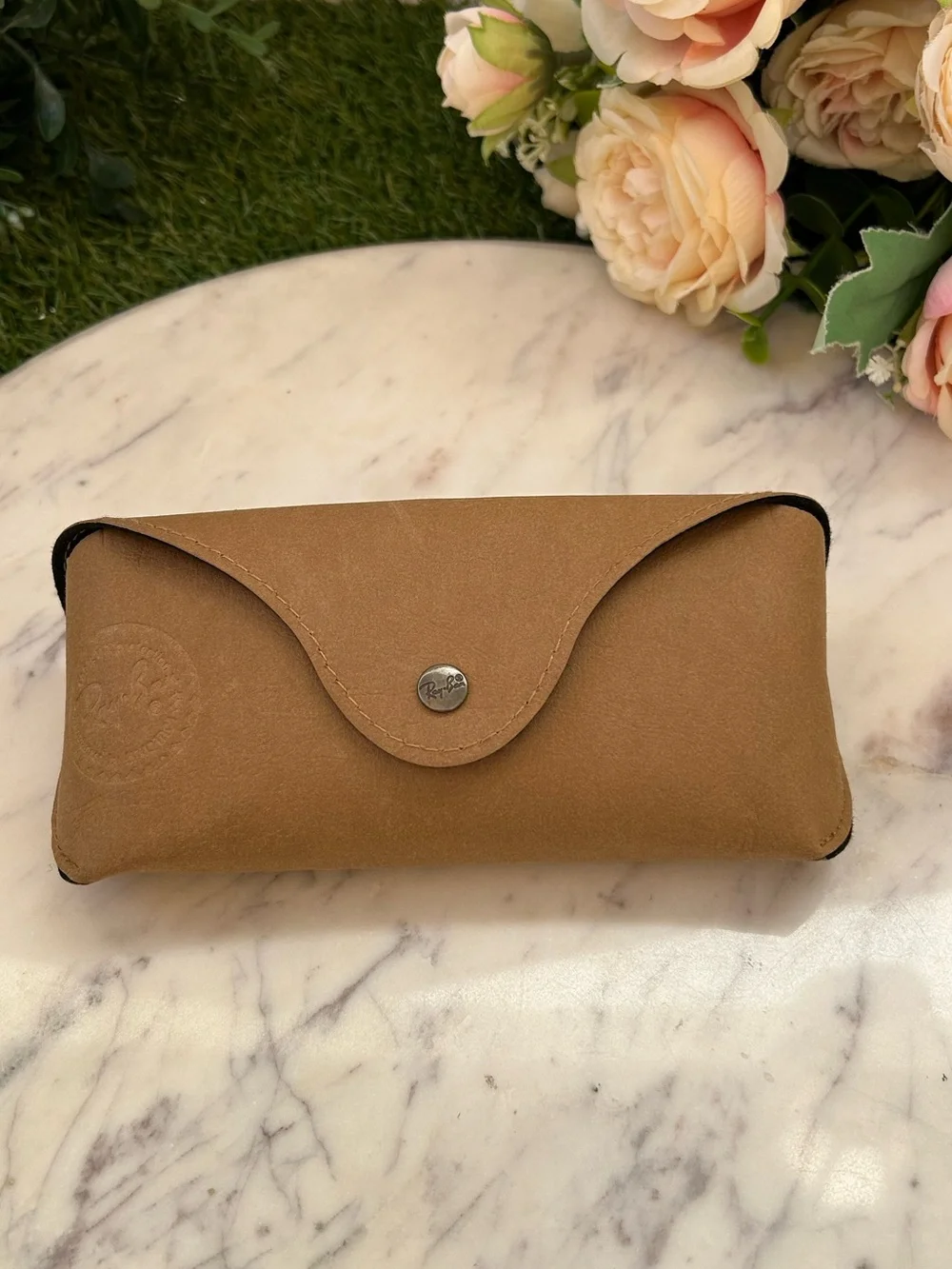 Ray-Ban Tan Sunglasses Pouch with Snap Closure